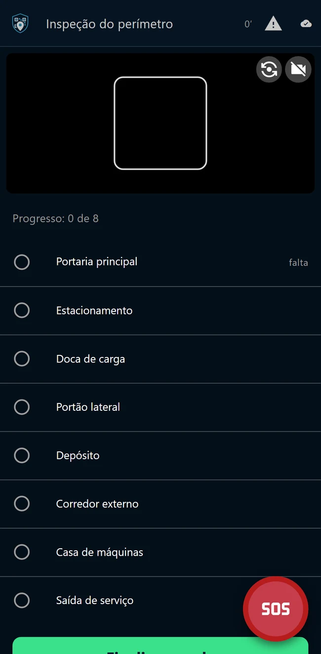 Coletor em uma ronda demonstrativa, com rota, lista de pontos e progresso da ronda.